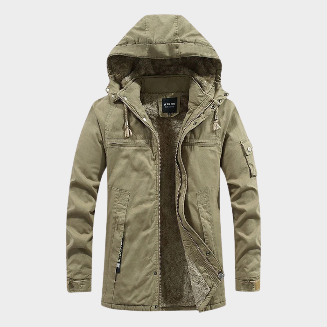 Men’s Slim Fit Hooded Jacket – Mid-Length Cotton Blend Coat with Fleece Lining and Multiple Pockets – Multiple Colours