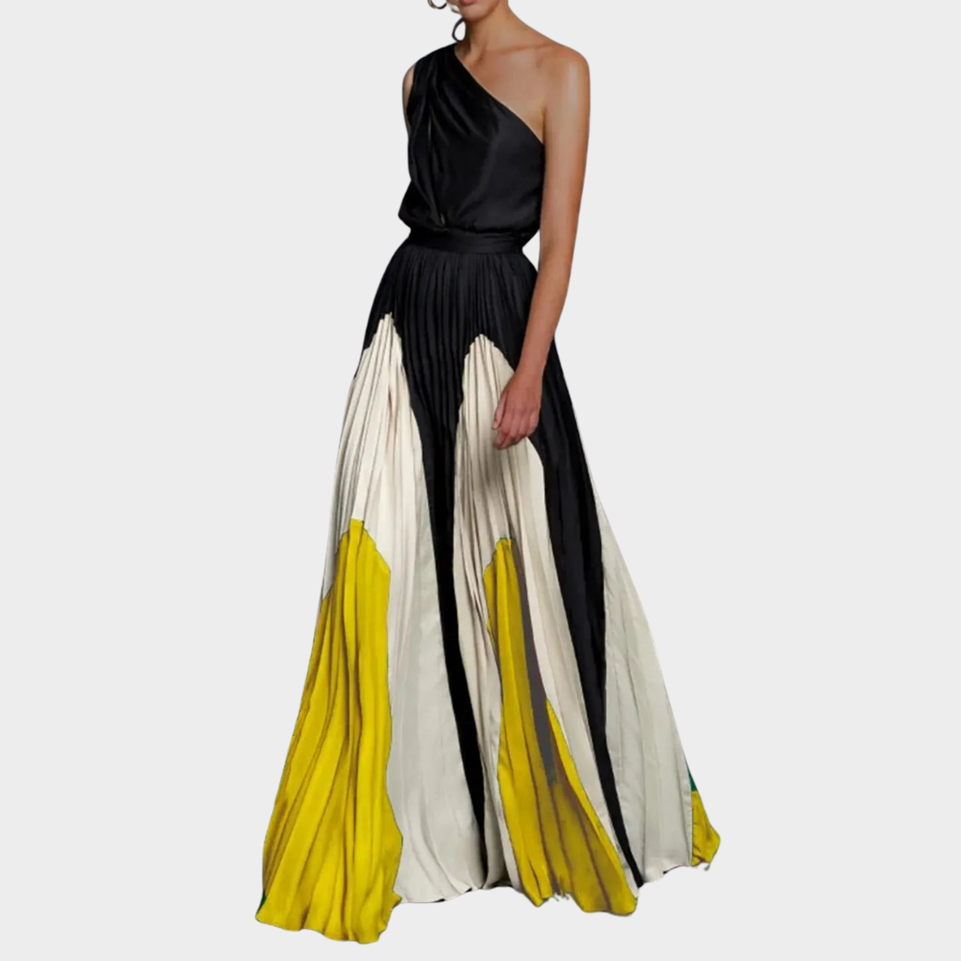Women's Color Block Dress – Fit Splicing – Shoulder Print – Elegant Design – Multiple Colours