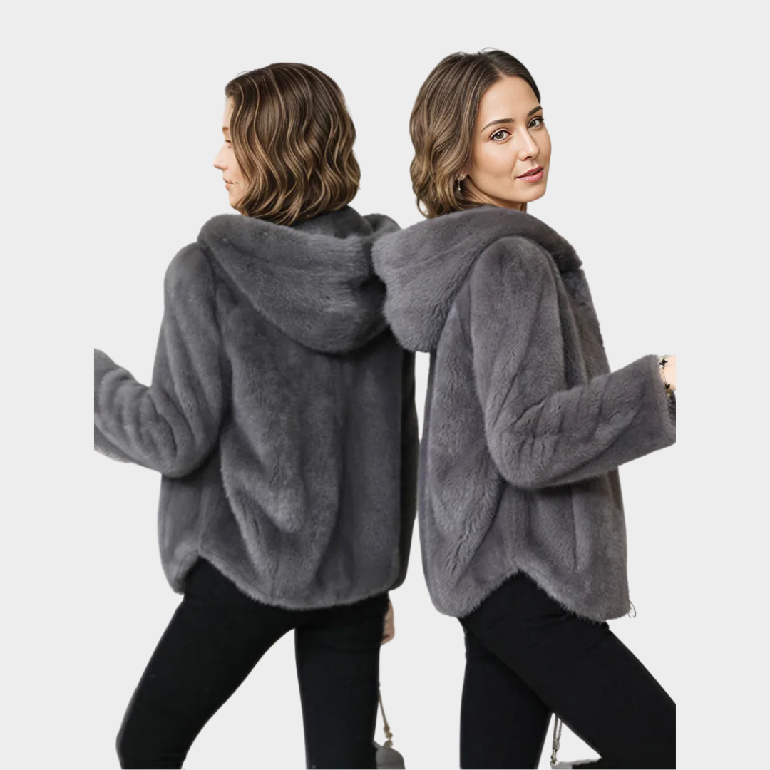 Women’s Warm Coral Velvet Jacket – Double-Sided, Hooded, Relaxed Fit, Thick Lining