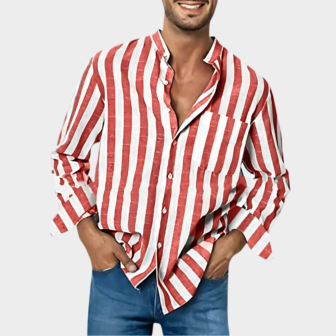 Men’s Casual Striped Long Sleeve Shirt – Relaxed Fit – Elastic Lightweight Linen Blend – Button-Up Design – Multiple Colours