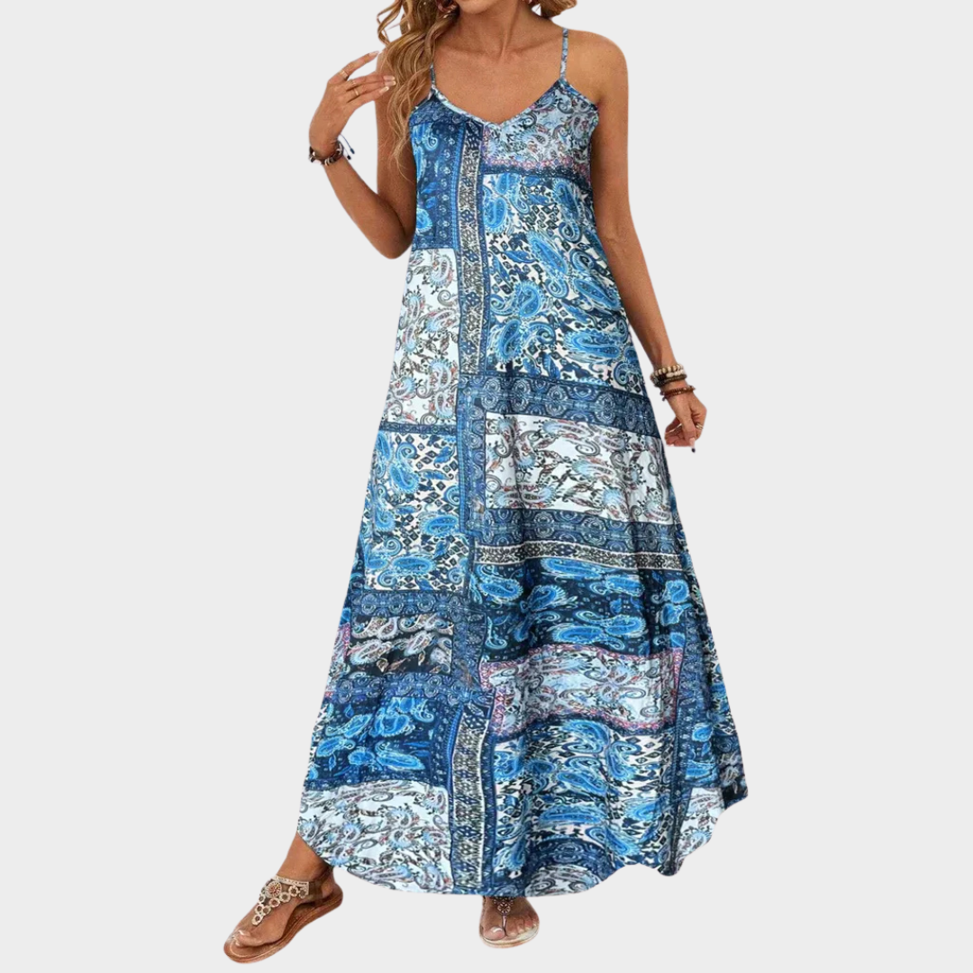 Women's V-Neck Ankle-Length Dress – Fresh Floral Print with Casual Elegant Style – Comfortable Fabric – Multiple Colours