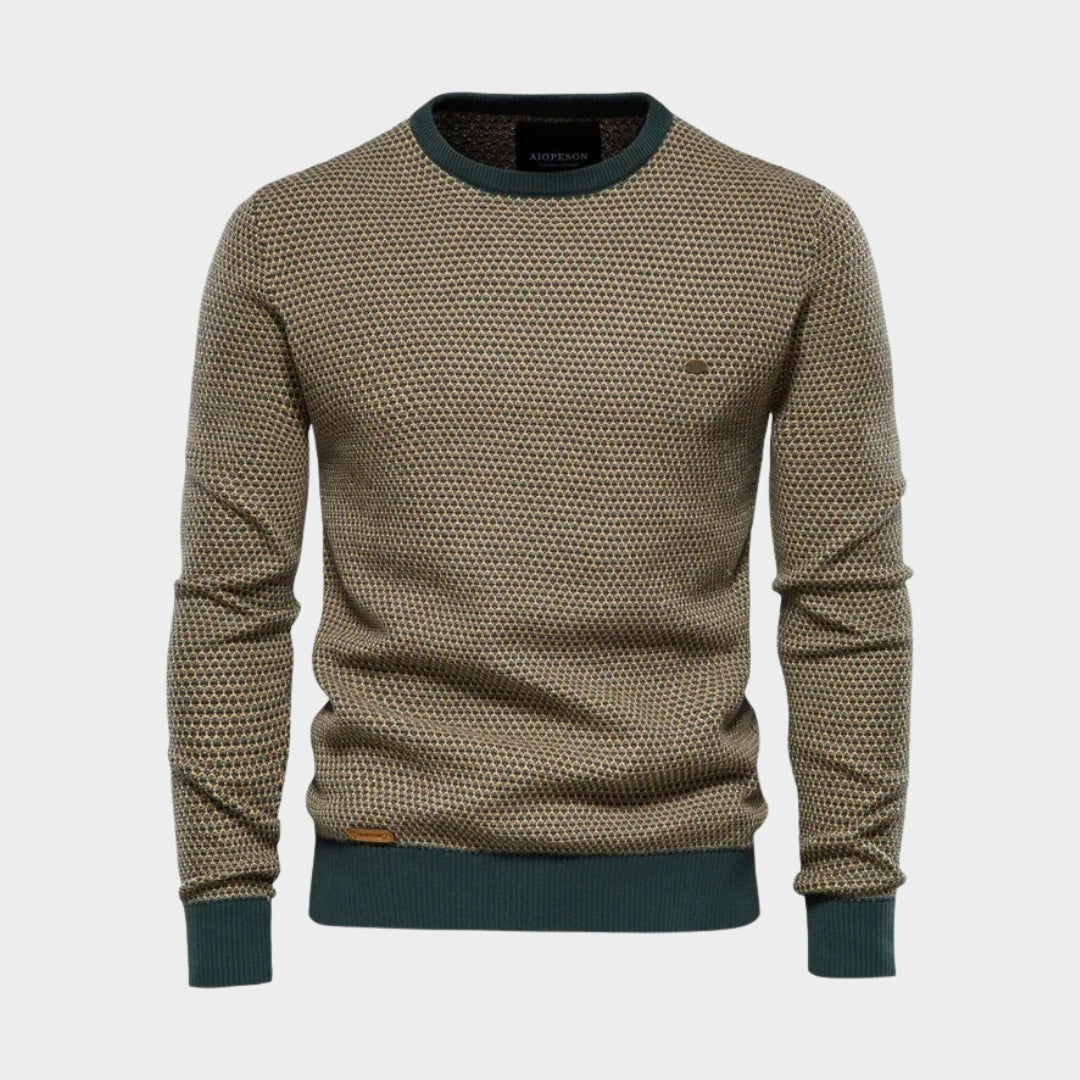 Autumn Winter Men's Color Block Sweater – Slim Fit Round Neck Cotton Pullover (Green, Black, Brown and Red)