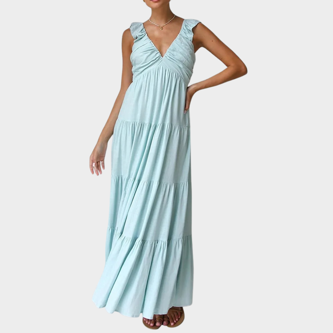 Women Cotton Maxi Dress – Sleeveless V-Neck A-Line Holiday Sundress Lightweight Fit – Multiple Colours
