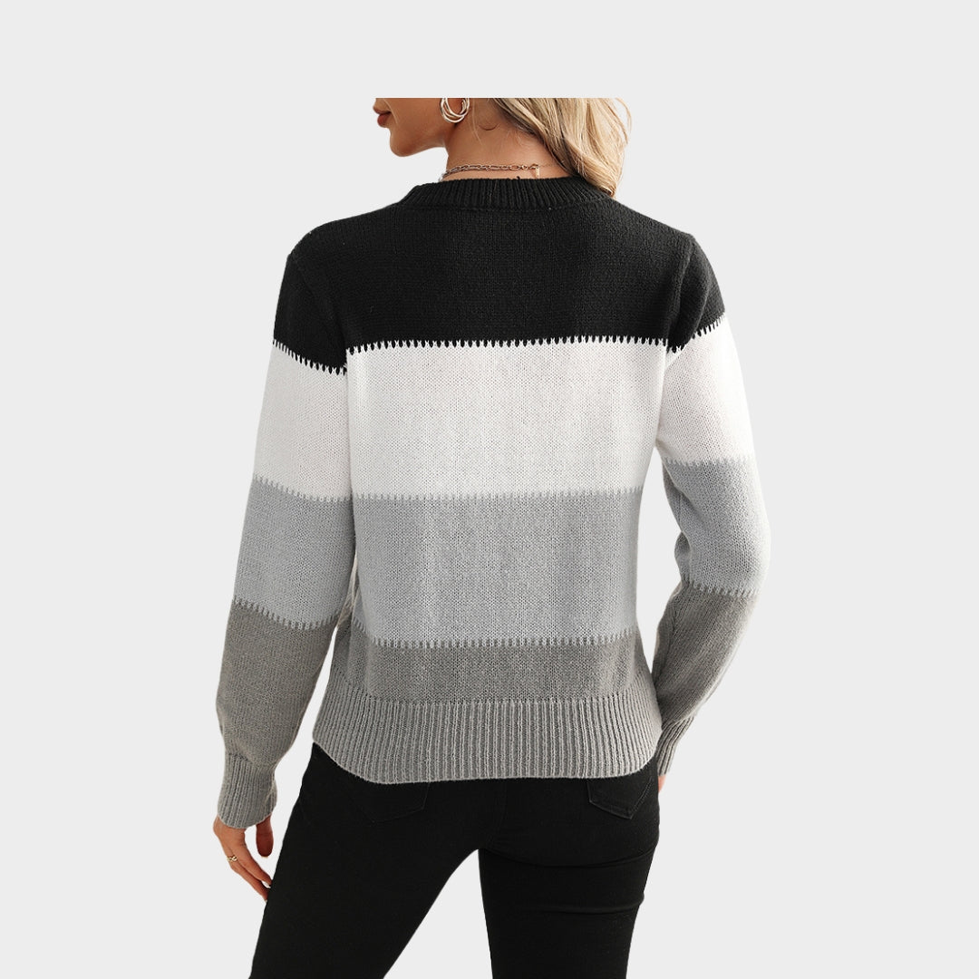 Women’s Knitted Sweater - Soft Contrast Color Pullover, Casual Fall Winter Fashion