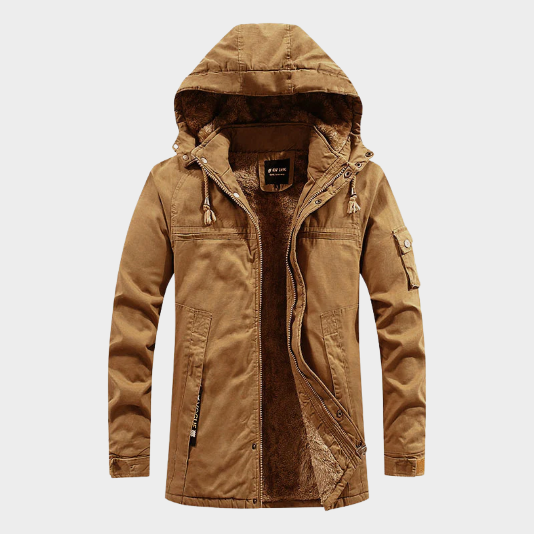 Men’s Hooded Parka Coat – Military Style Cotton Jacket with Thick Fleece Lining – Multiple Colours