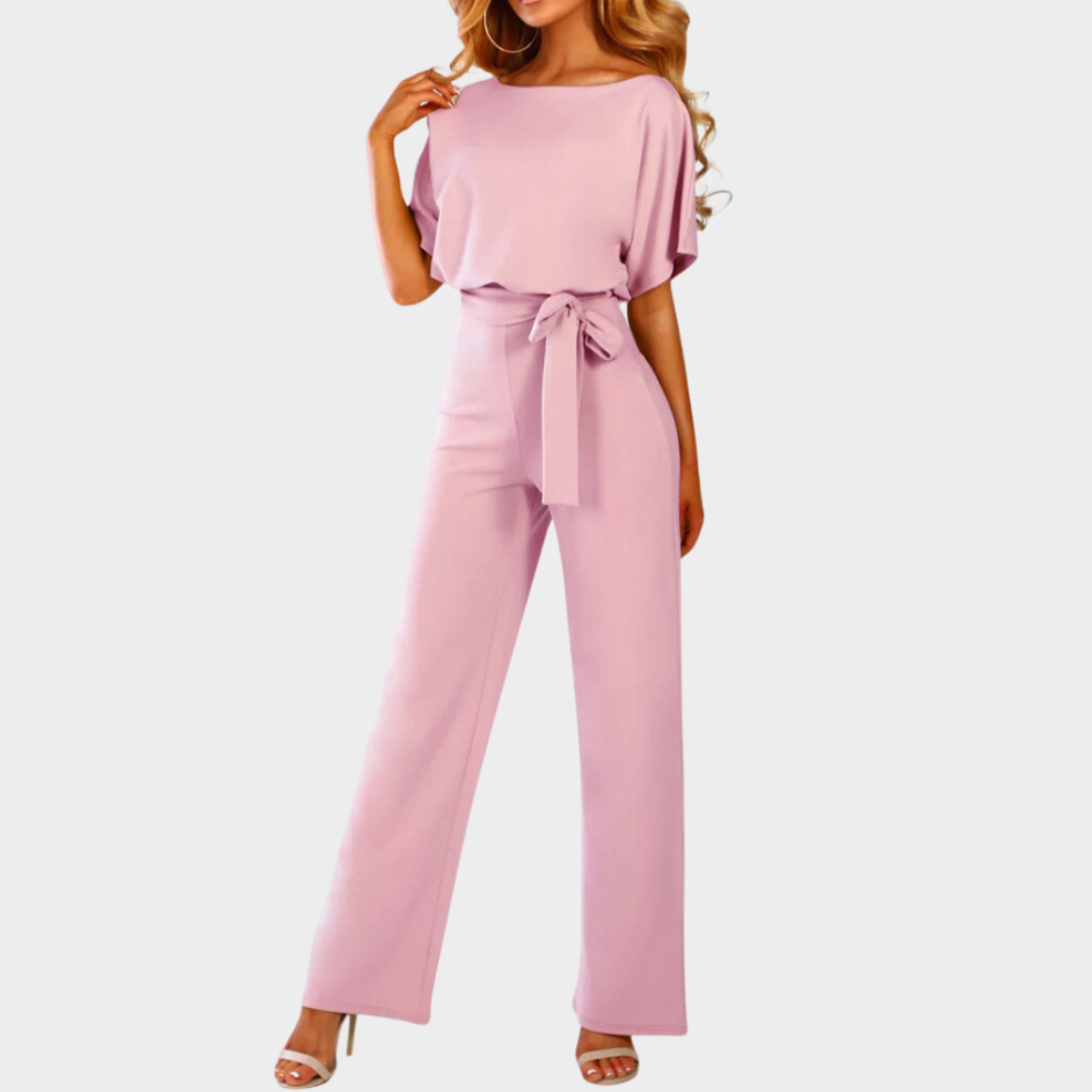Women's High-Waist Jumpsuit - Short Sleeve - Lace-Up - Straight Leg - Multiple Colours