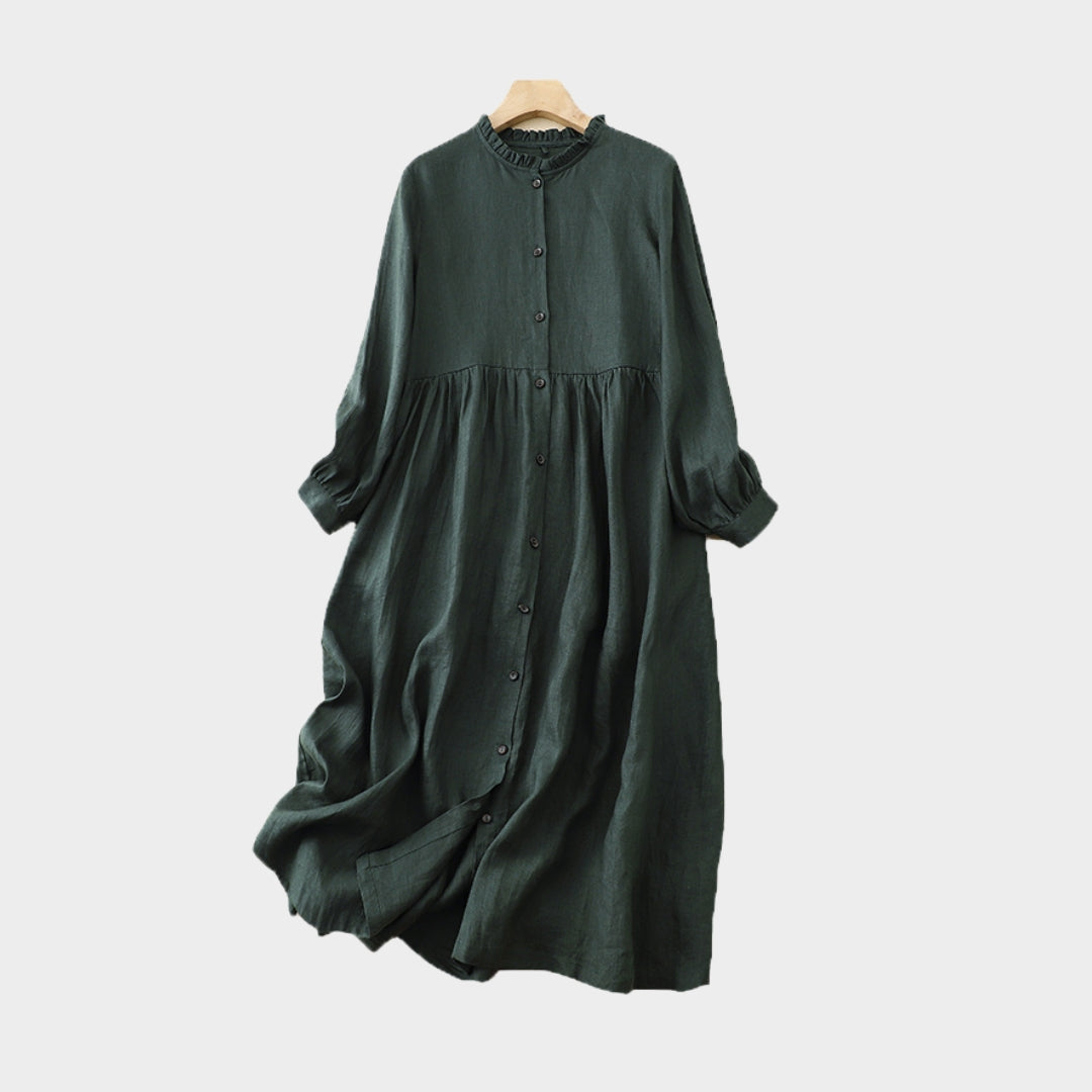 Women's Spring Autumn O-Neck Long Sleeve Casual Dress – Green, Fashion Print, Knee-Length Office Lady Style