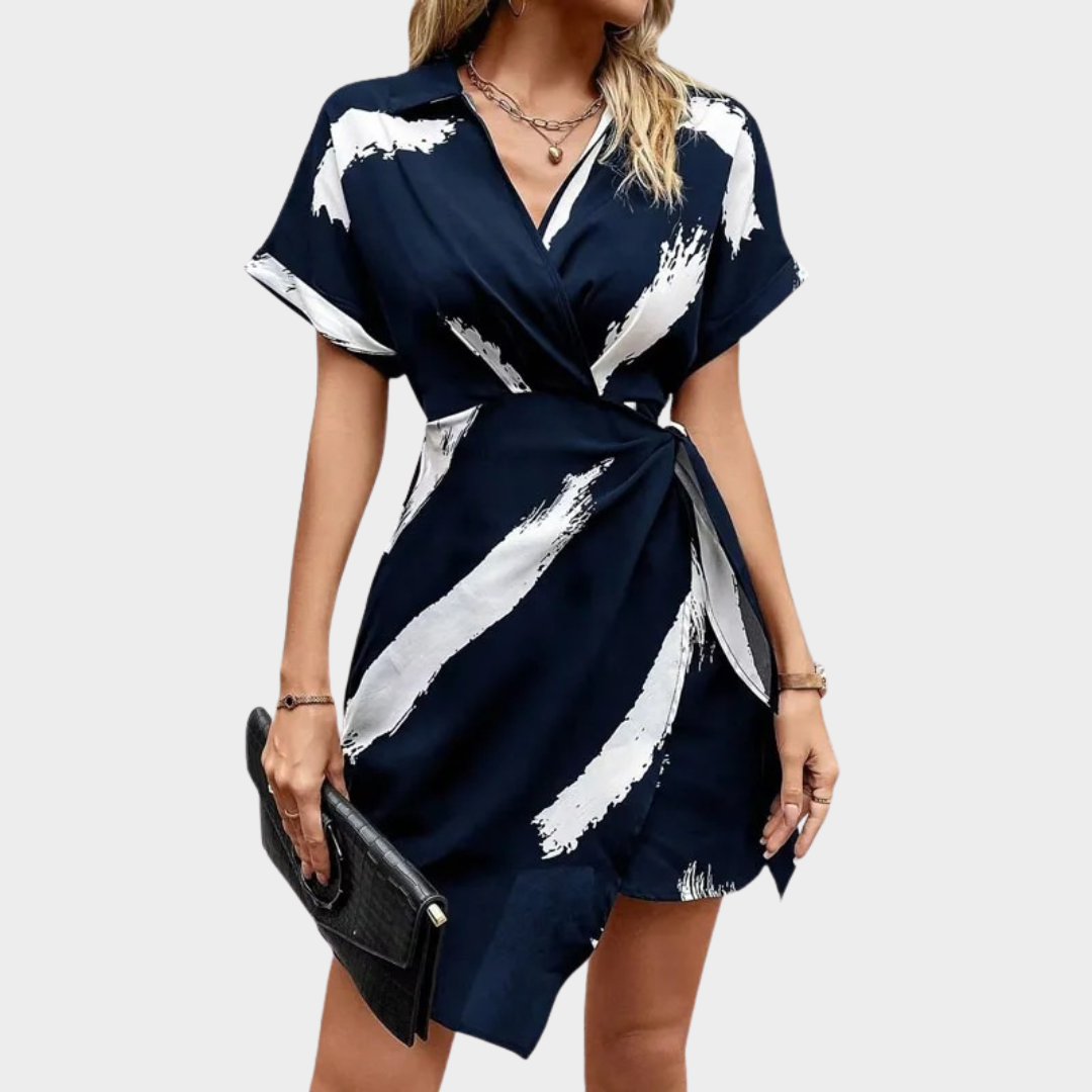 Women Short Sleeve V-Neck Dress – Casual Fit – Printed Tie Waist – Lightweight Fabric – Multiple Colours