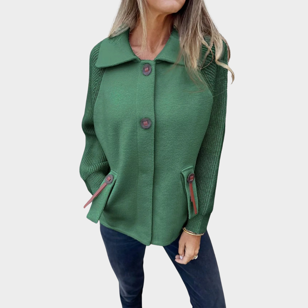 Women’s Wool Blend Relaxed Fit Jacket – Button Front Wide Collar with Ribbed Sleeves – Casual and Workwear – Multiple Colours