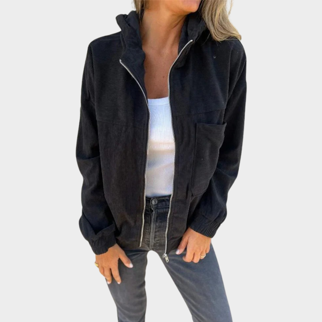 Women’s Hooded Jacket – Corduroy Long Sleeve Outerwear – Zip Closure – Casual Relaxed Fit – Multiple Colours