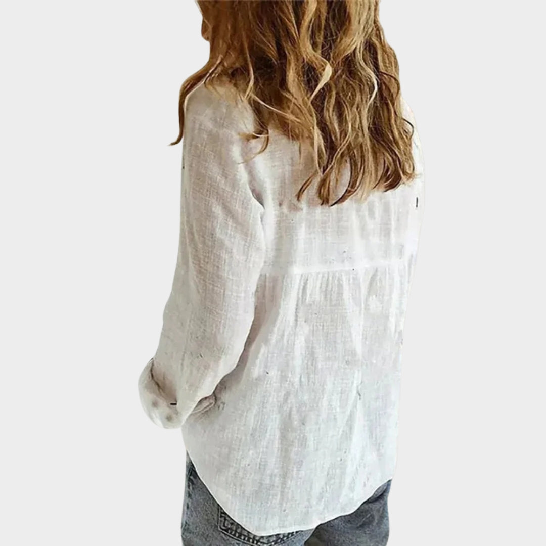 Women's Cotton Blouse - Long Sleeve - Button-Up - Classic Fit - Multiple Colours