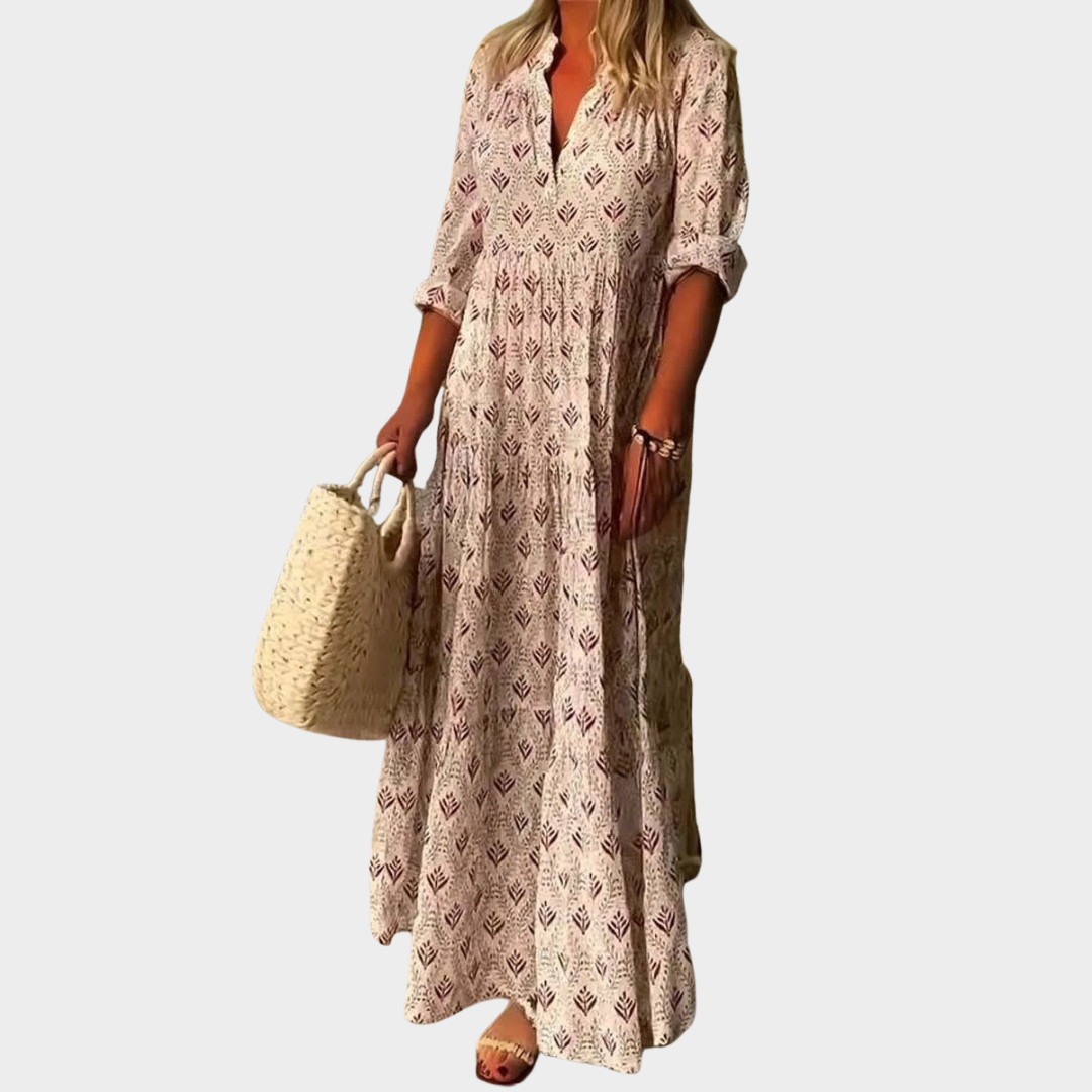 Women’s Retro Loose Long Dress – Elegant Stand Collar Fashion Maxi Outfit – Multiple Colours