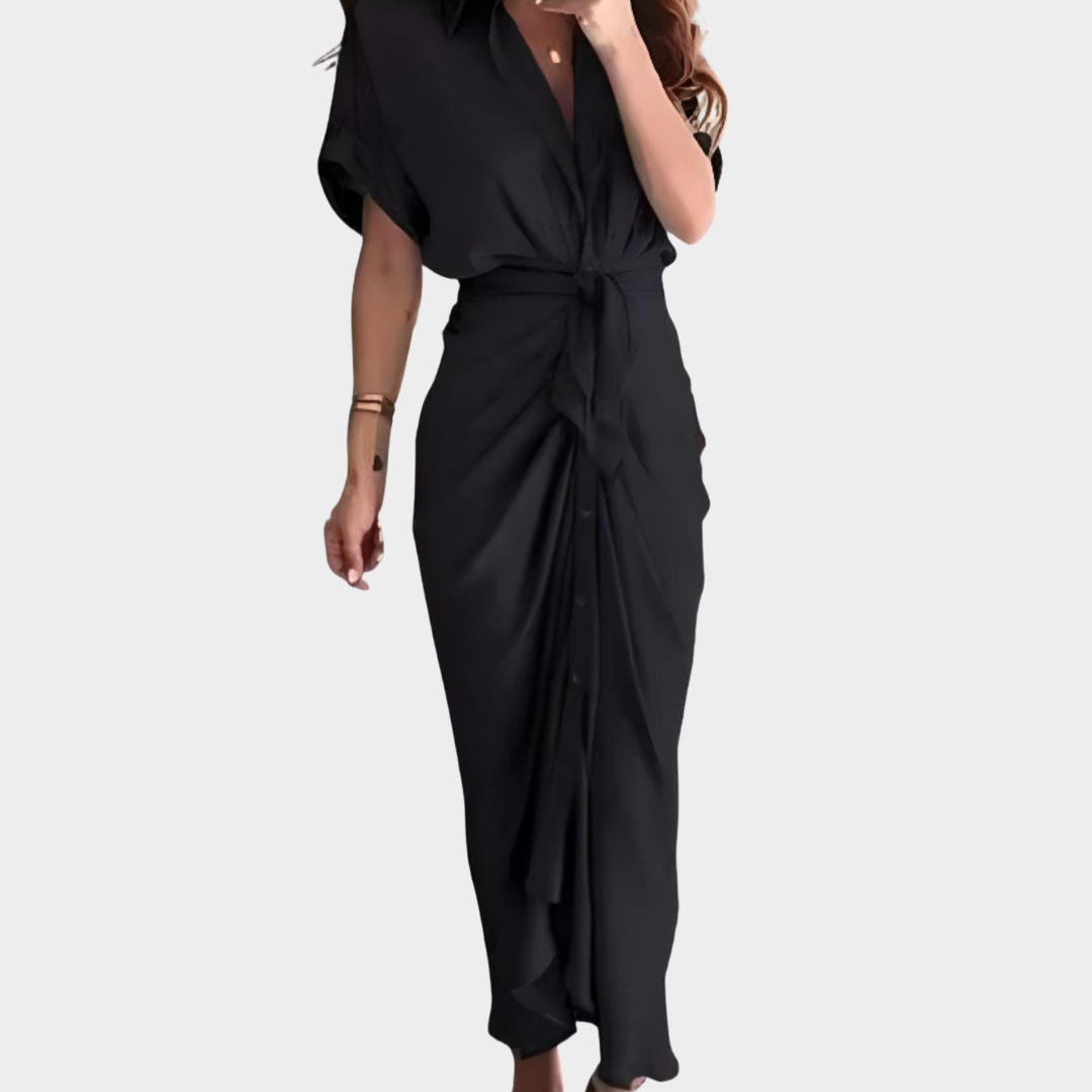 Women’s Printed Long Dress – Short Sleeve – High Waist – Elegant Fit – Soft Lightweight Fabric – Multiple Colours