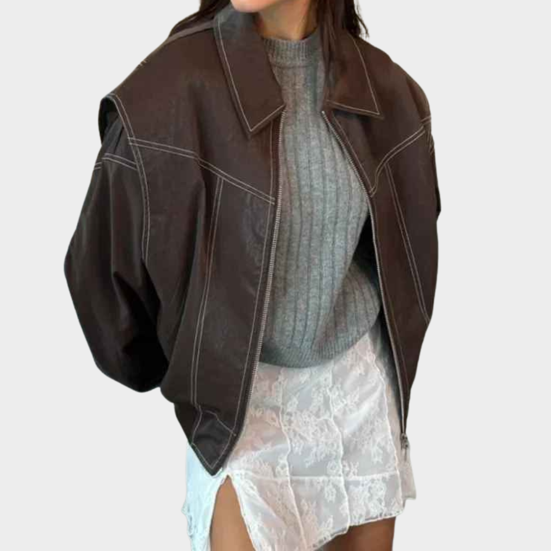Women's Leather Jacket - Zipper Lapel Cropped Coat - Casual Long Sleeve - Stylish Outerwear - Multiple Colours