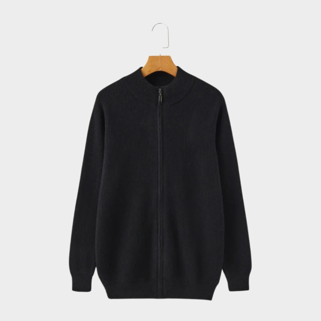 Men’s Cashmere Zip-Up Sweater - 100% Premium-Grade Cashmere, Soft and Warm with Ribbed Cuffs, Blue, Beige, and More