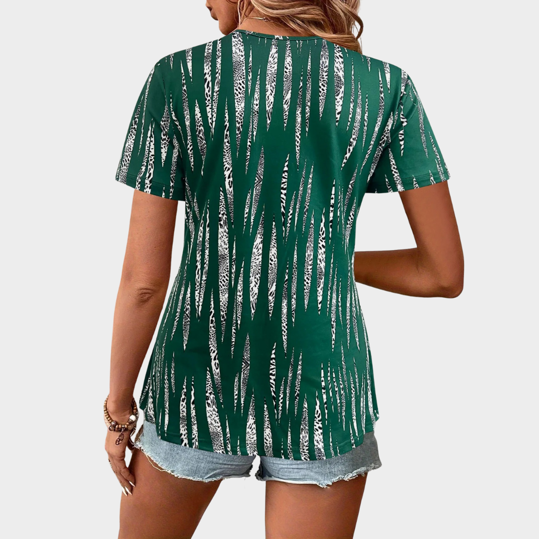 Women Short Sleeve Top – Fake Two-Piece Design – Casual Fit – Printed – Lightweight Fabric – Multiple Colours