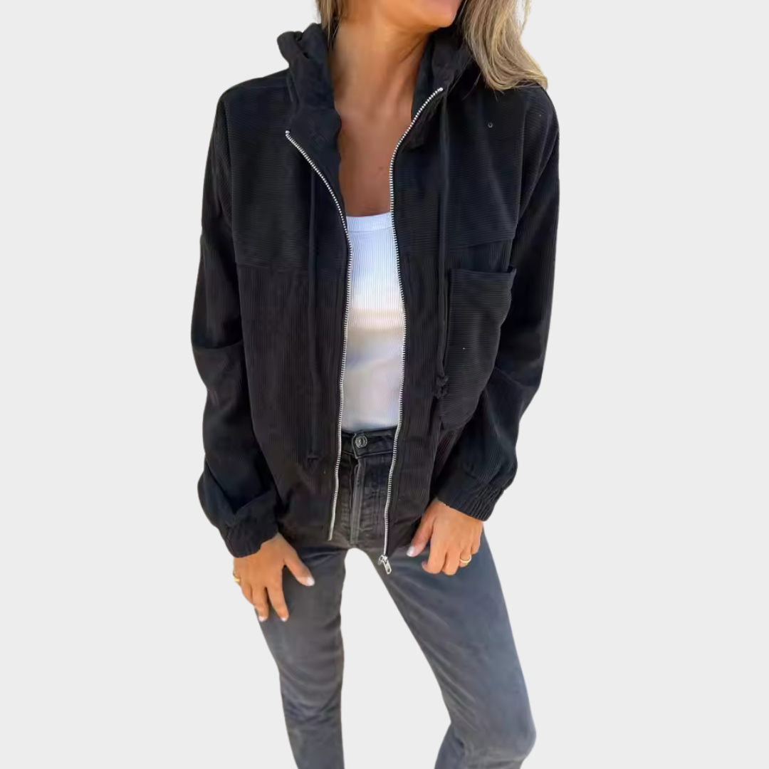 Women's Corduroy Hooded Jacket – Long Sleeve – Casual Zip-Up – Multiple Colours