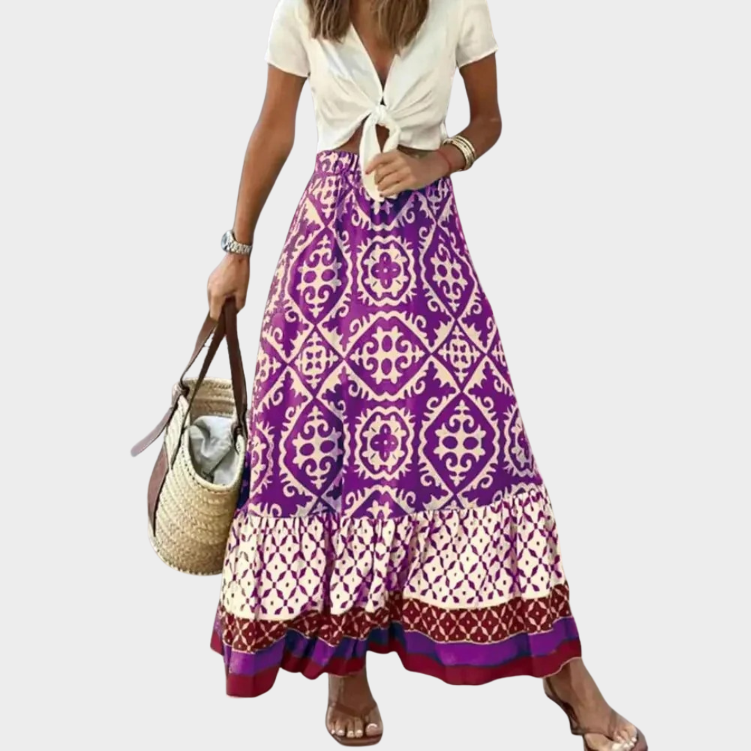 Women’s Long Skirt – Boho Style – Elastic Waist – Floral Print – Casual Loose Fit – Multiple Colours