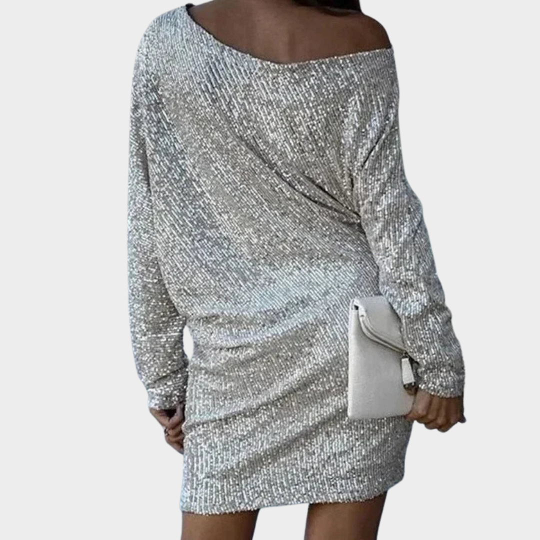 Women's Sequin Party Dress – Elegant One-Shoulder Cocktail Gown – Long Sleeve – Multiple Colours