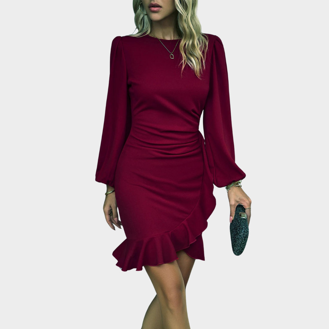 Women's Elegant Bodycon Dress – Long Sleeve Bubble Sleeve Dress – Figure-Hugging Fit – Soft Fabric – Multiple Colours