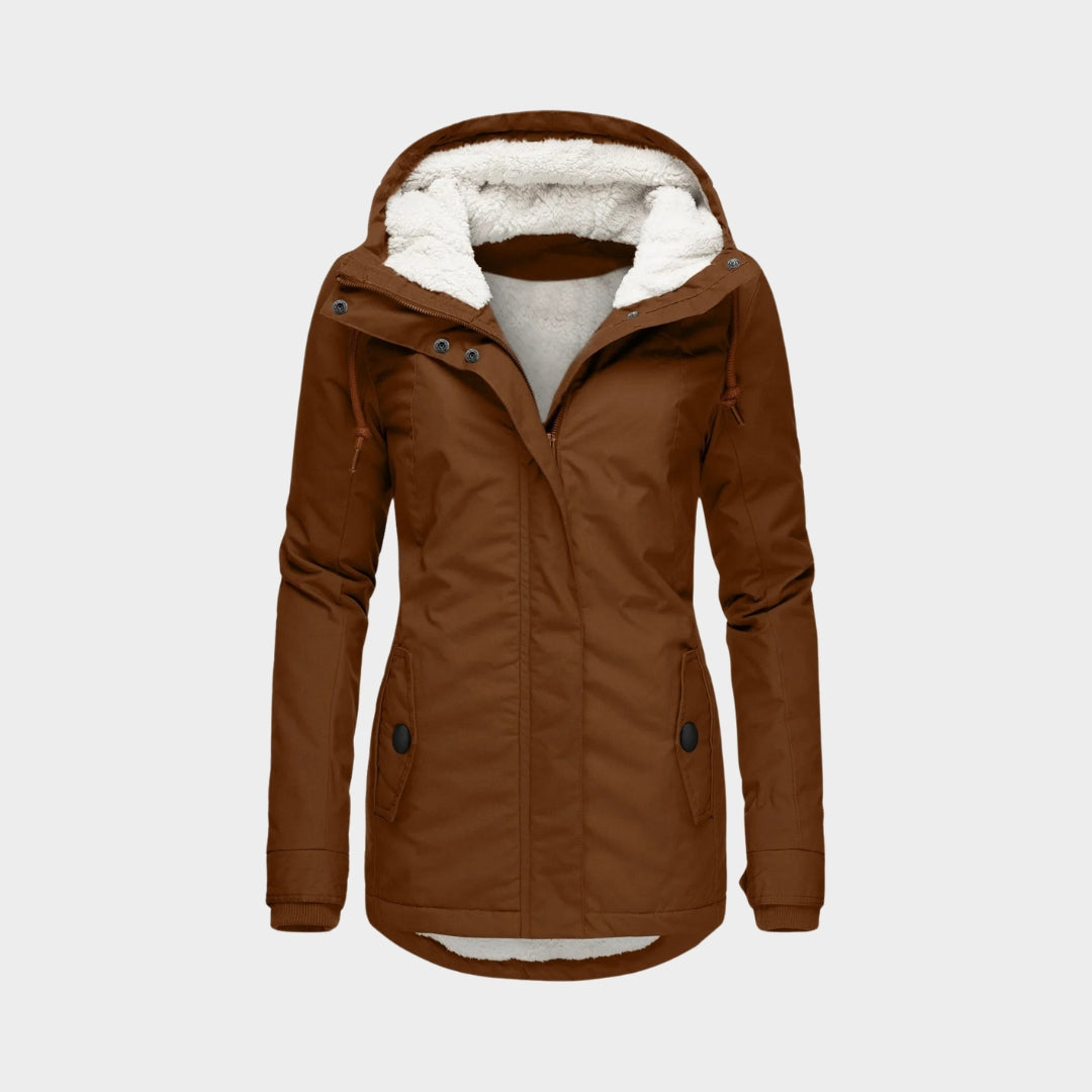 Women’s Winter Parka – Hooded Mid-Length Coat, Thick Plush Lining (Grey, Green, Black, and More)