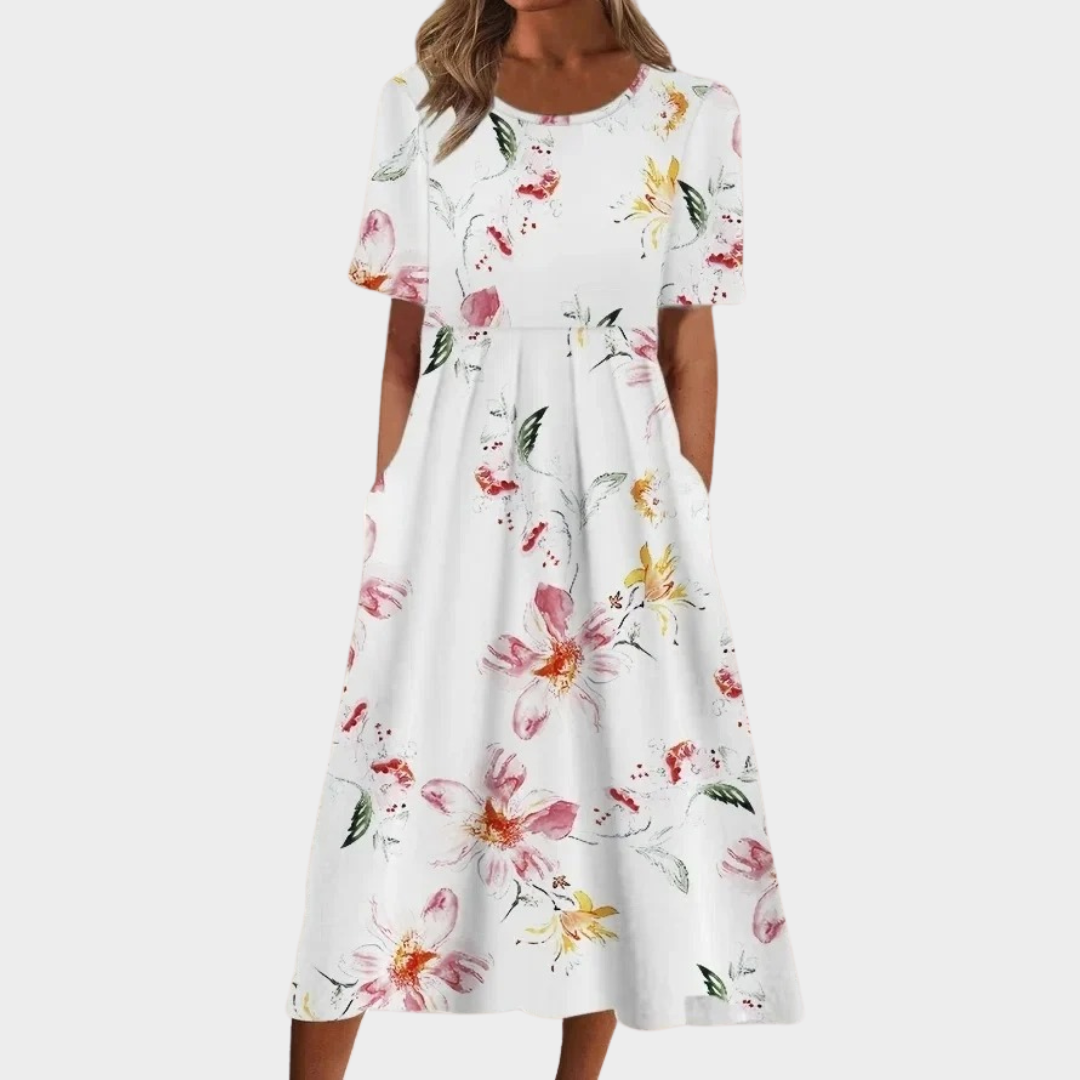 Women’s Printed Short Sleeve Dress – Casual Round Neck Loose Fit – Soft Lightweight Fabric – Multiple Colours