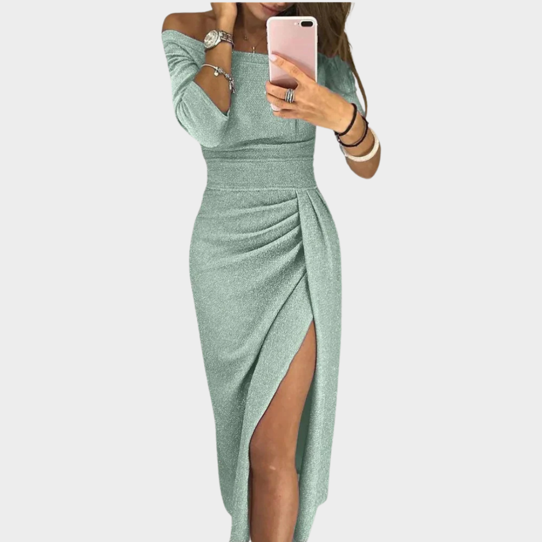 Women's Off-Shoulder Long Dress – Elegant High Waist – Evening Party Clubwear – Flowy Fit – Multiple Colours