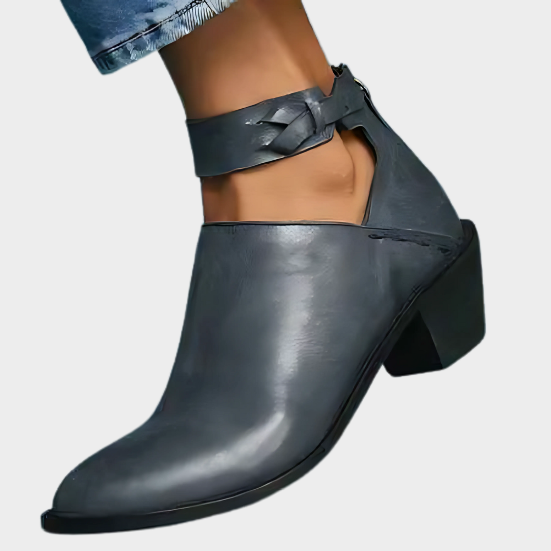 Women's Lace-Up Ankle Boots - Pointed Toe Designer Style - Low Heel with Rivet Detail - Multiple Colours