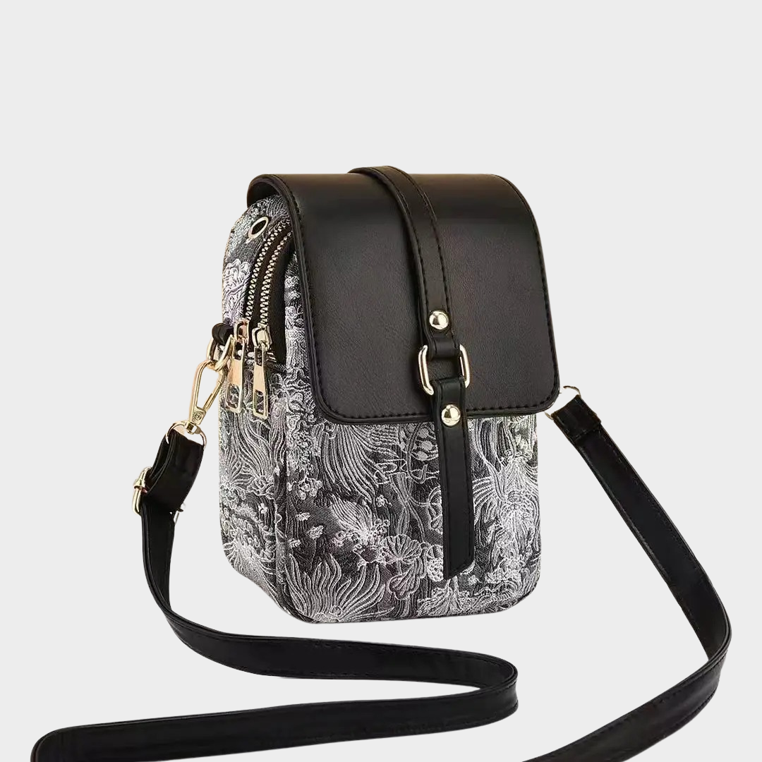 Women's Small Shoulder Bag – Printed Crossbody Mobile Phone Bag with Zipper and Buckle – PU Leather Multiple Colours