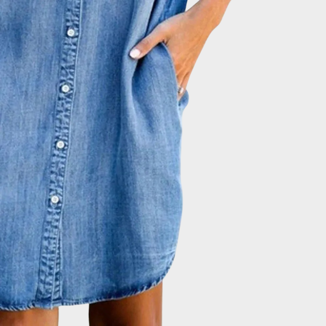 Women’s Casual Denim Shirt Dress – Relaxed Fit – Button-Up – Pocket Detail – Retro Office Style – Multiple Colours