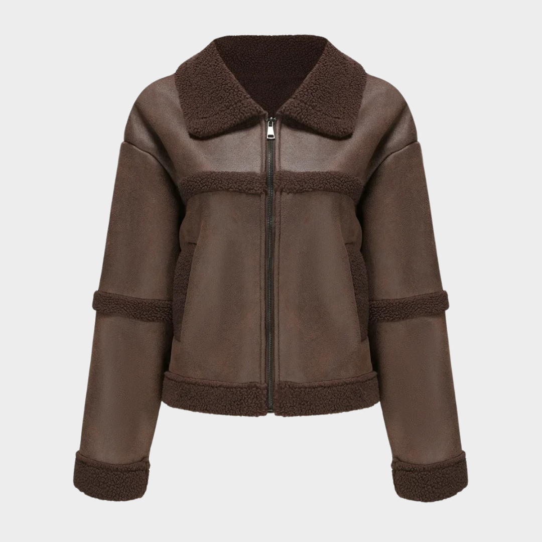 Women’s Fleece Lined Jacket – Long Sleeve Blazer Style Outerwear with Leather Look Finish – Multiple Colours