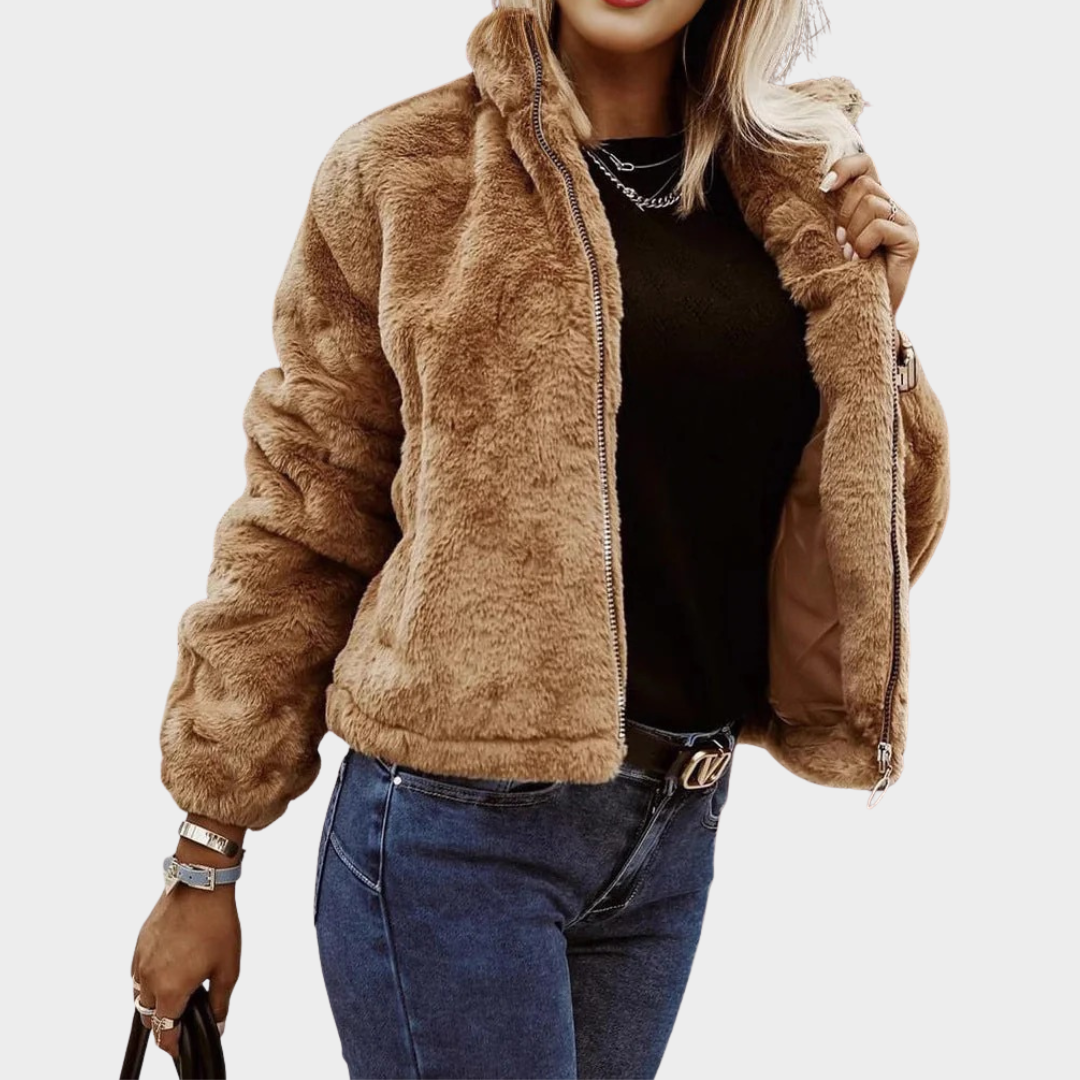 Women Plush Jacket – Casual Zip Coat with Pockets Warm Soft Outwear – Multiple Colours