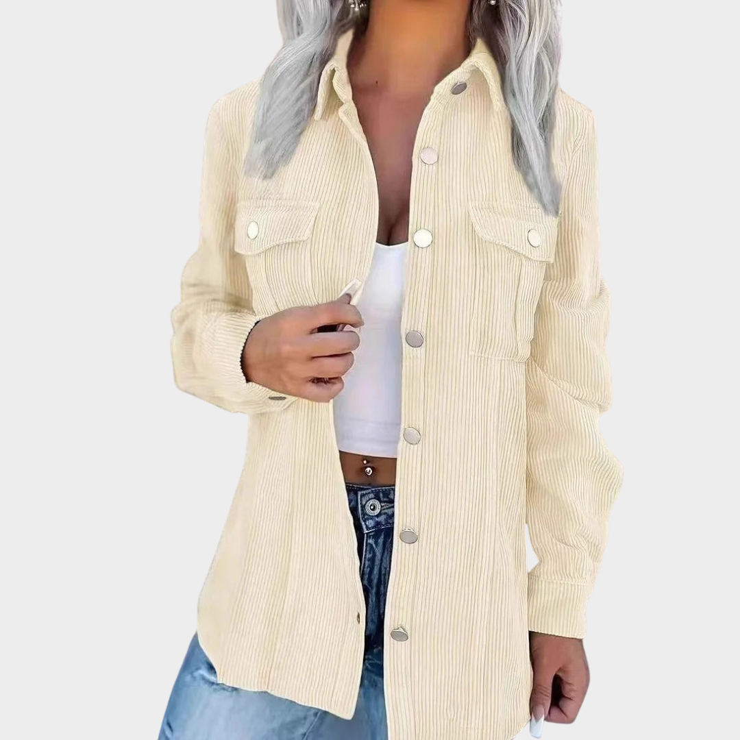 Women’s Corduroy Shirt Jacket – Relaxed Fit Button Front Casual Layering with Chest Pockets – Multiple Colours