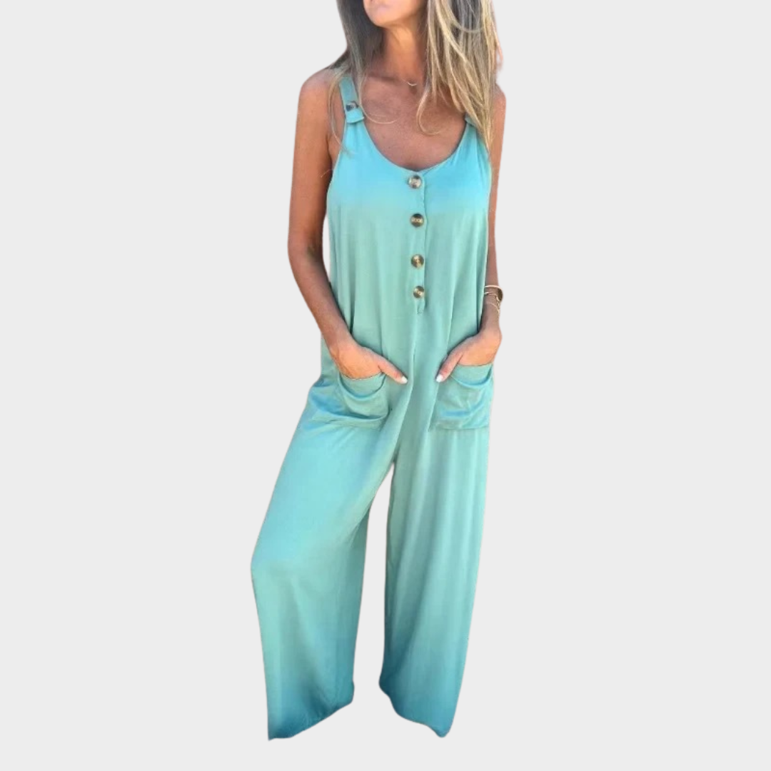 Women Loose Fit Jumpsuit – Sleeveless – Backless – Wide Leg with Pockets – Soft Fabric – Multiple Colours
