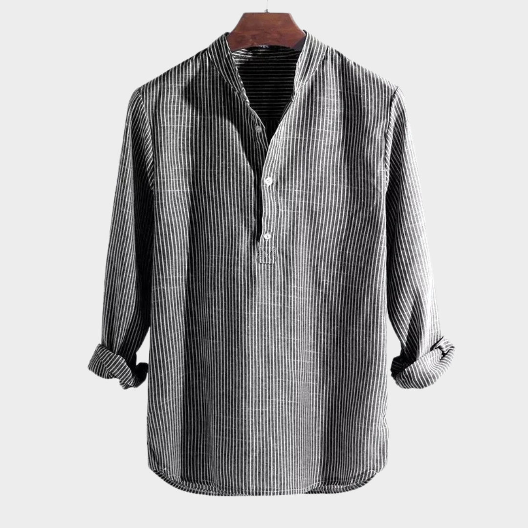 Men’s Slim Fit Long Sleeve Shirt – Striped Stand Collar Design – Cotton Comfort for Daily Wear – Multiple Colours