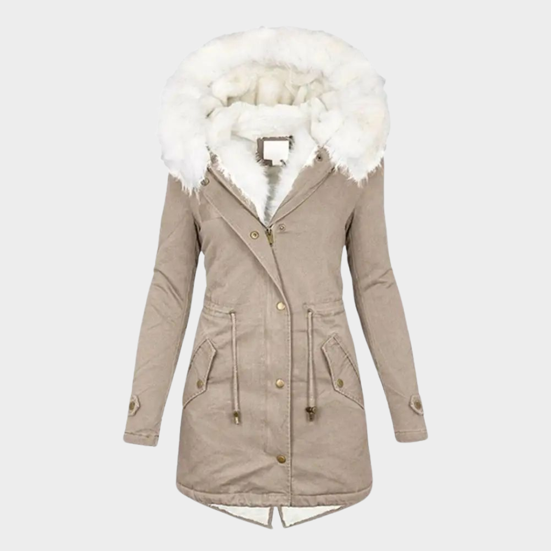Women's Hooded Parka Coat – Thickened Cotton – Waist-Cinching Design – Mid-Length – Warm Outerwear – Multiple Colours