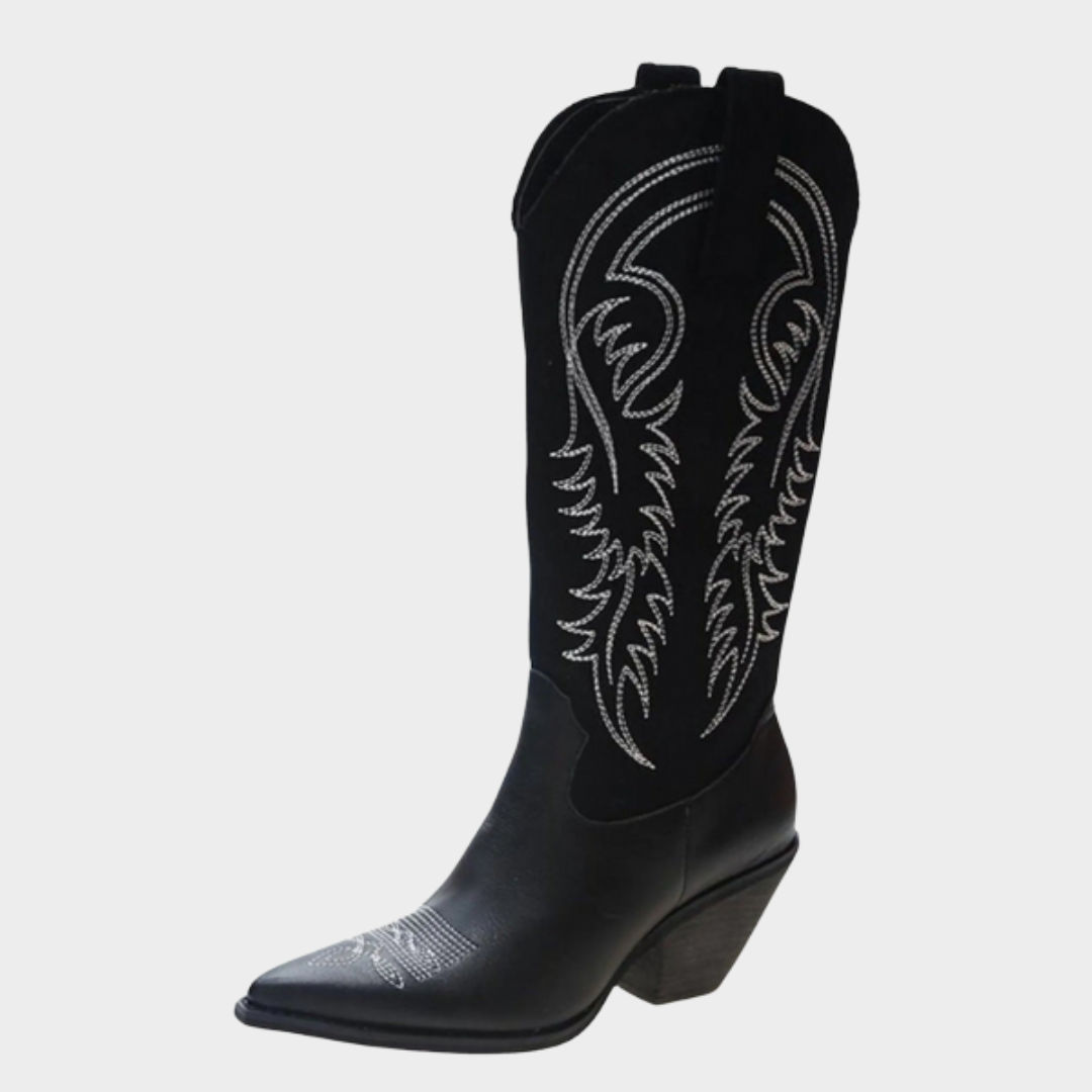 Women's Pointed Toe Ankle Boots – Square Heels – Western Style – Faux Leather – Multiple Colours