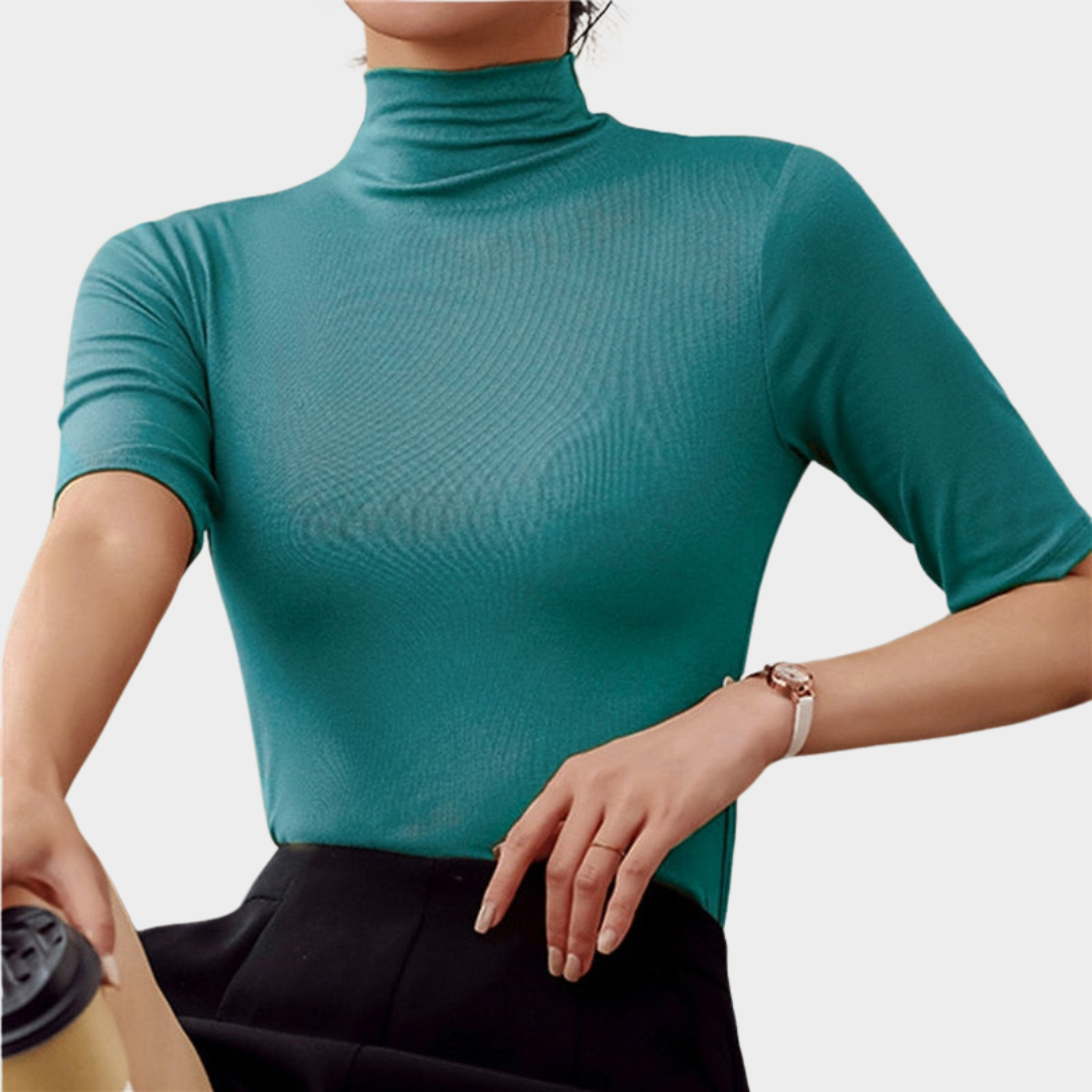 Women's Turtleneck Short Sleeve Top – Cotton Silk – Soft & Breathable – Classic Fit – Multiple Colours