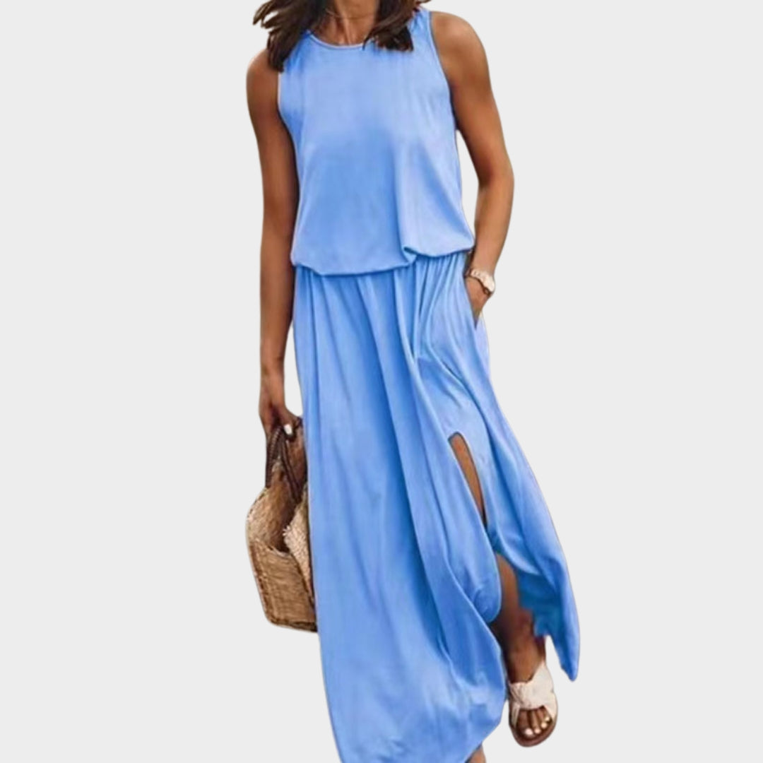 Women's Sleeveless Tank Maxi Dress – Loose Fit & Elegant Split – Multiple Colours