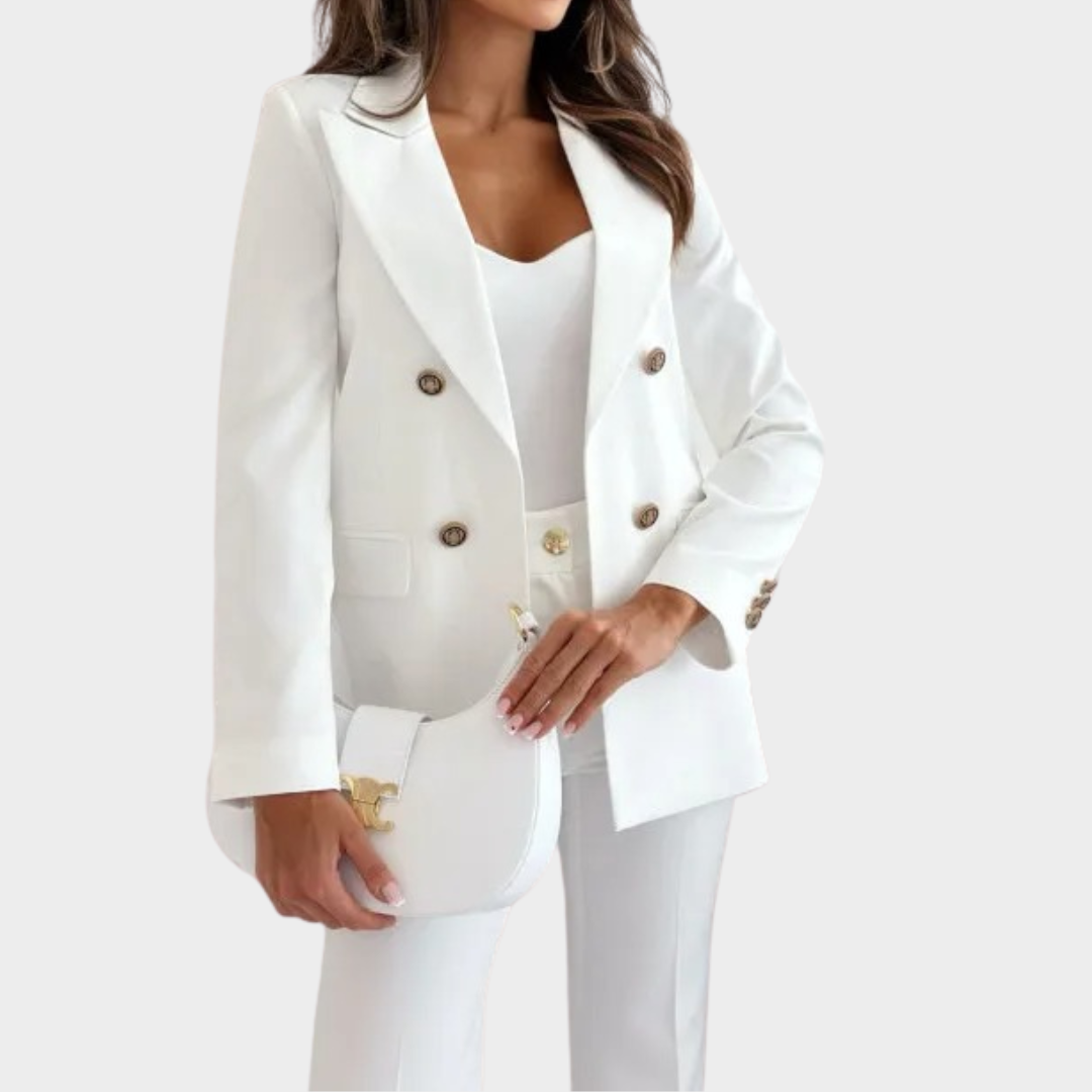 Women’s Double Breasted Suit Jacket – Elegant Formal Blazer with Tailored Fit – Multiple Colours