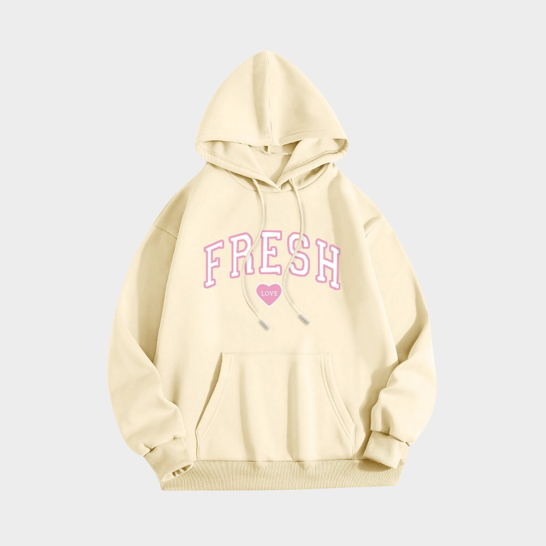 Printed Crew Neck Hoodie - Women’s Long Sleeve Hooded Sweatshirt in Multiple Colors (Black, Beige, Navy, and More)