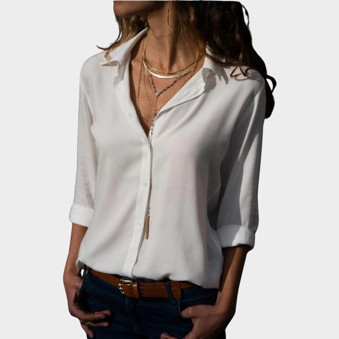 Women's Long Sleeve Button Shirt – Casual Office Wear – Solid Color – Multiple Colours