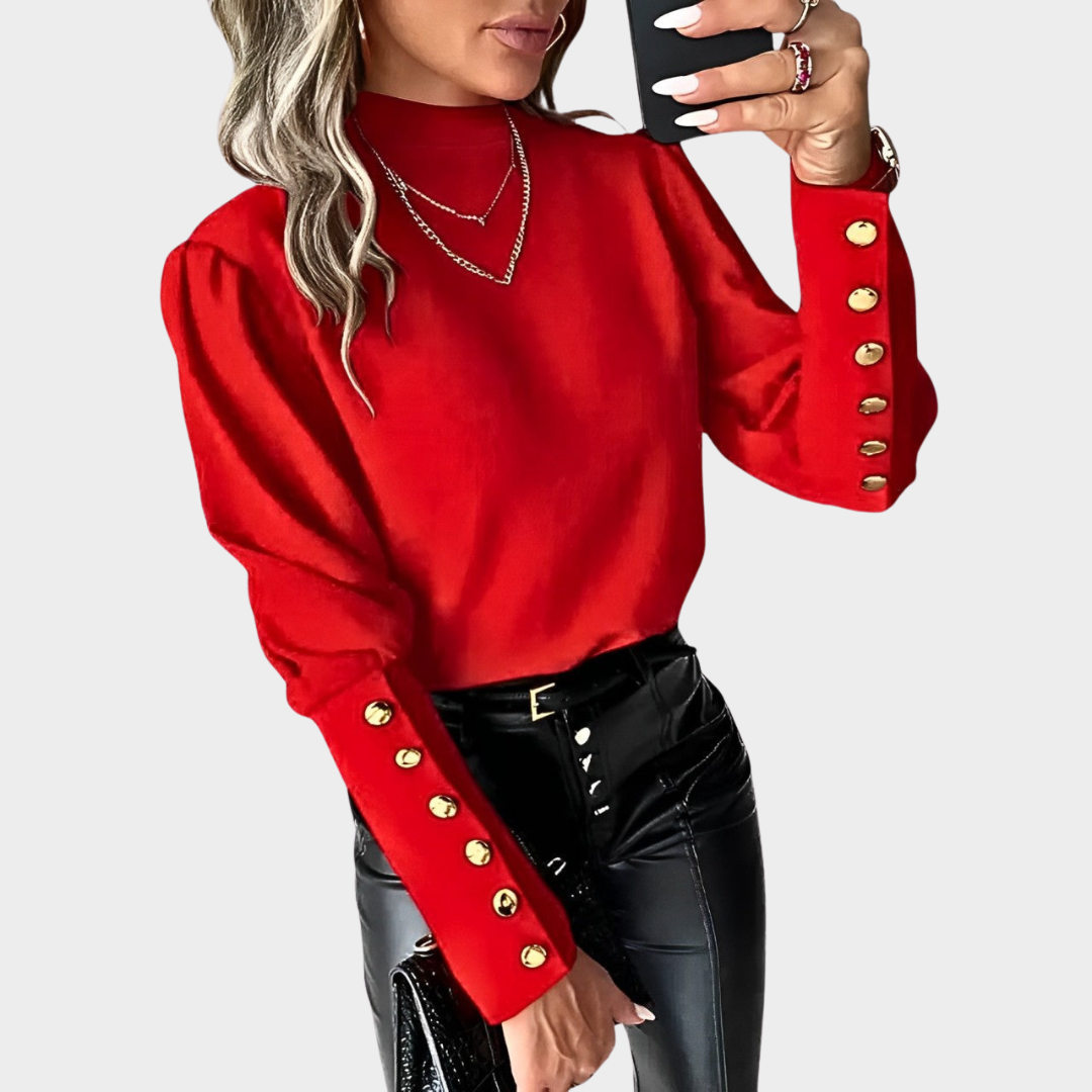 Women's Long-Sleeve Shirt – Elegant Round Neck – Button Detail – Lace Back – Soft & Stylish – Multiple Colours