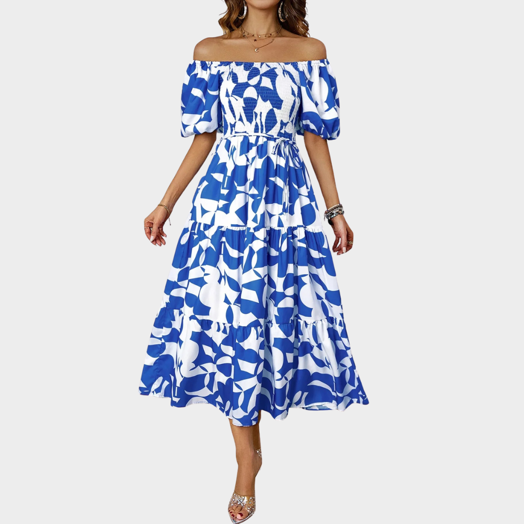 Women Backless Maxi Dress – Floral Print Slash Neck Puff Sleeve Fit – Multiple Colours