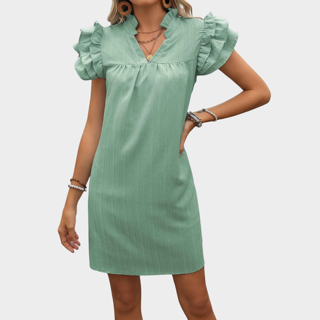 Women's Elegant V-Neck Short Sleeve Dress – Splicing Design with Comfortable Fit – Multiple Colours