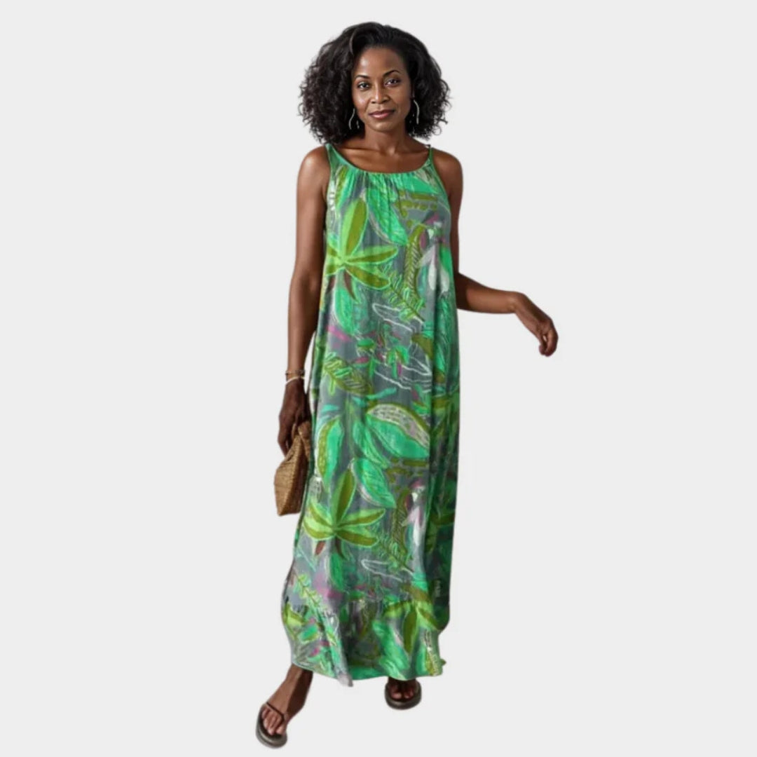Women's Sleeveless Maxi Dress – Bohemian Floral Print Summer Beach Dress (Light Purple, Yellow, Pink, and More)