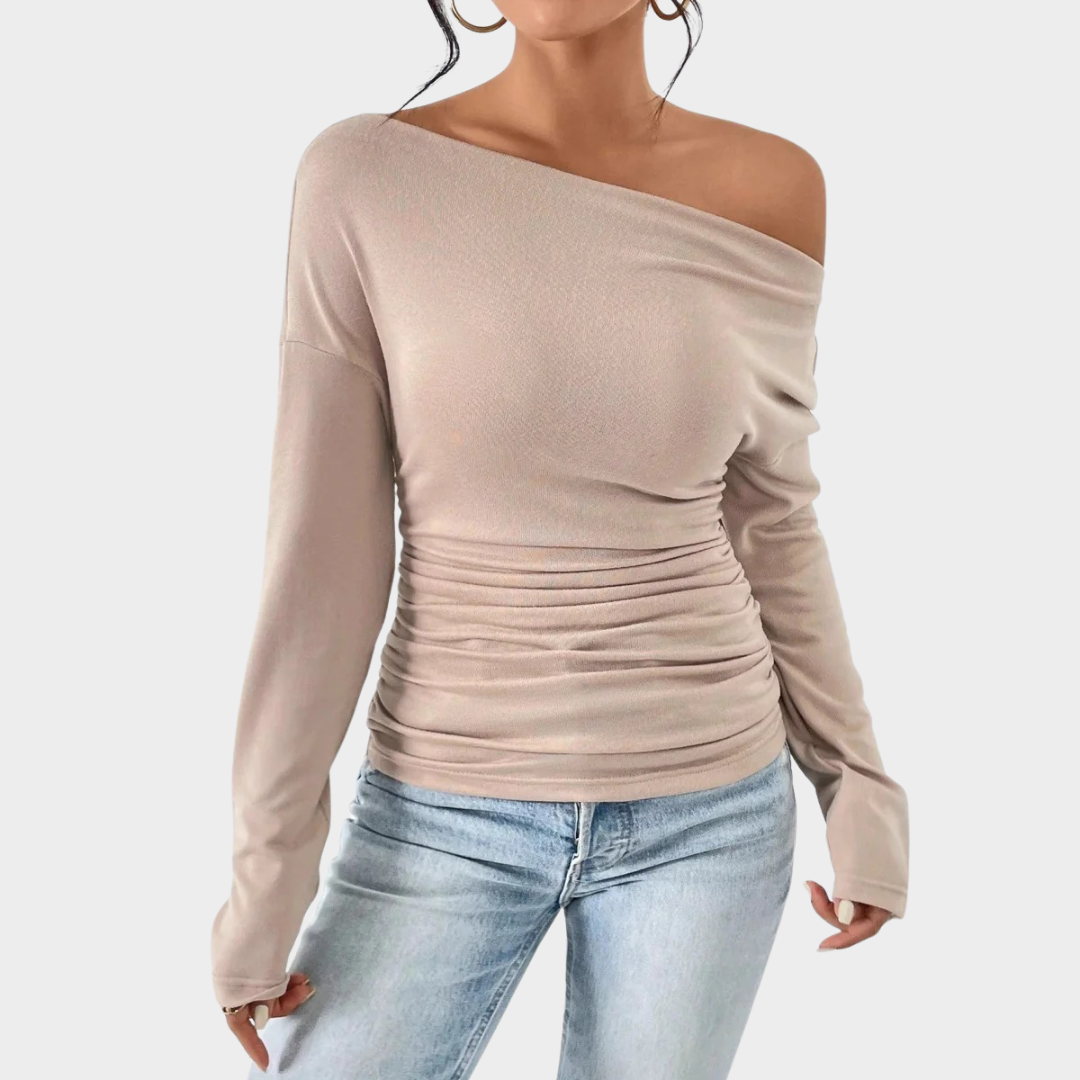 Women Asymmetrical Shoulder Top – Chic Long Sleeve Slim Fit Blouse with Modern Elegant Design – Comfortable Fashion Knitwear – Multiple Colours