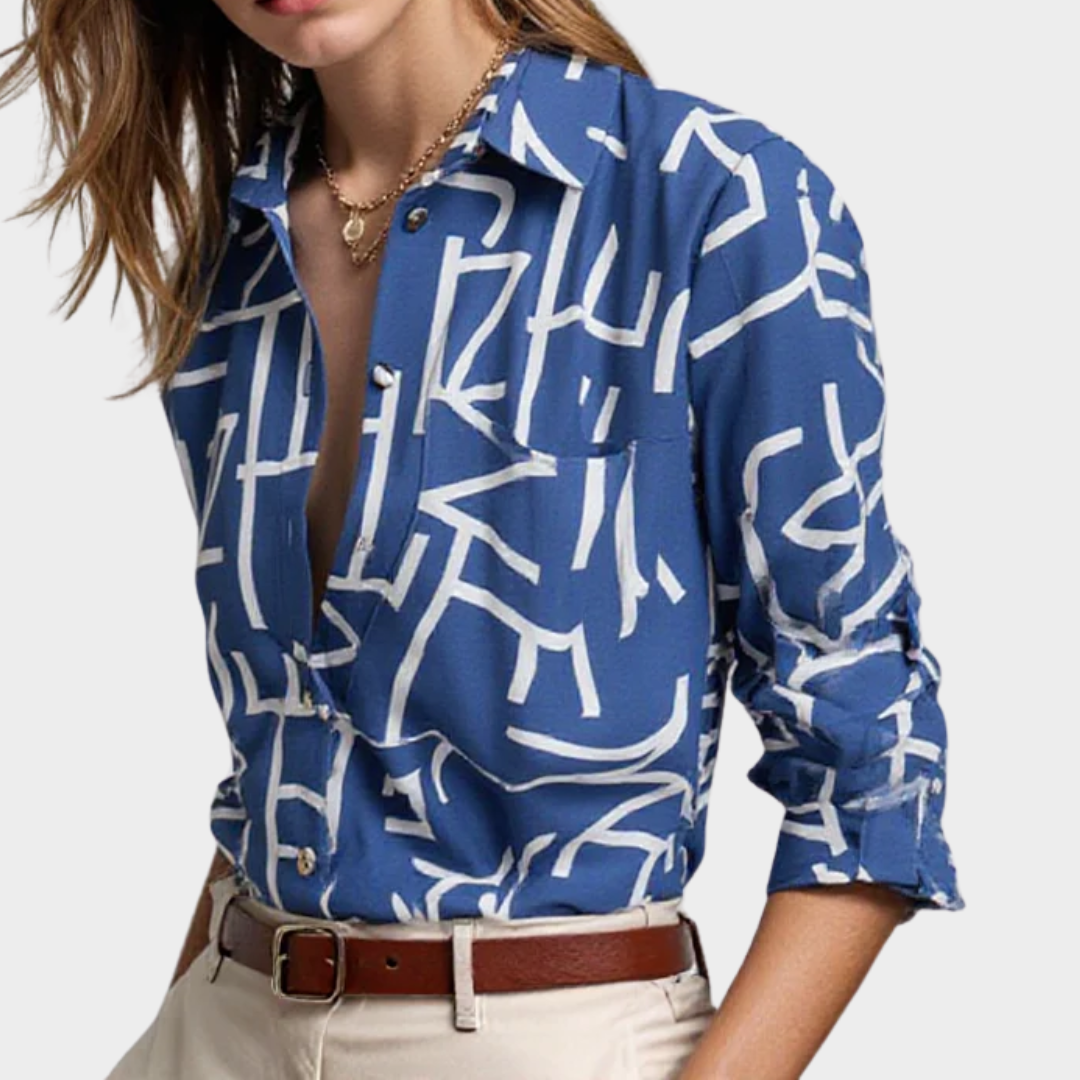 Women’s Wrap Collar Blouse – Long Sleeve Printed Shirt Style – Lightweight Regular Fit with Classic Straight Hem – Multiple Colours