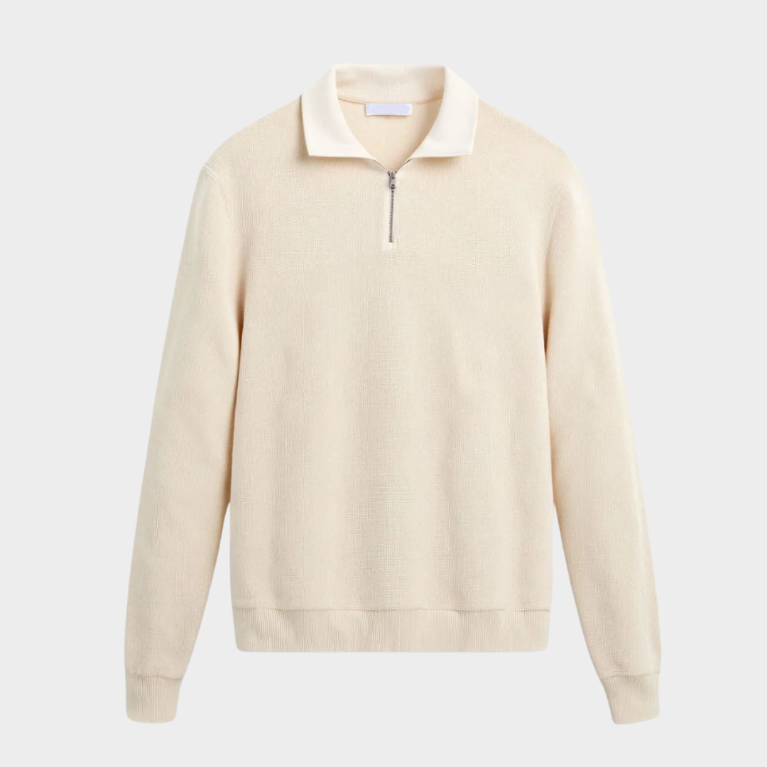 Men Classic Quarter Zip Wool Sweater – High Collar Knitted Pullover – Warm Regular Fit – Multiple Colours