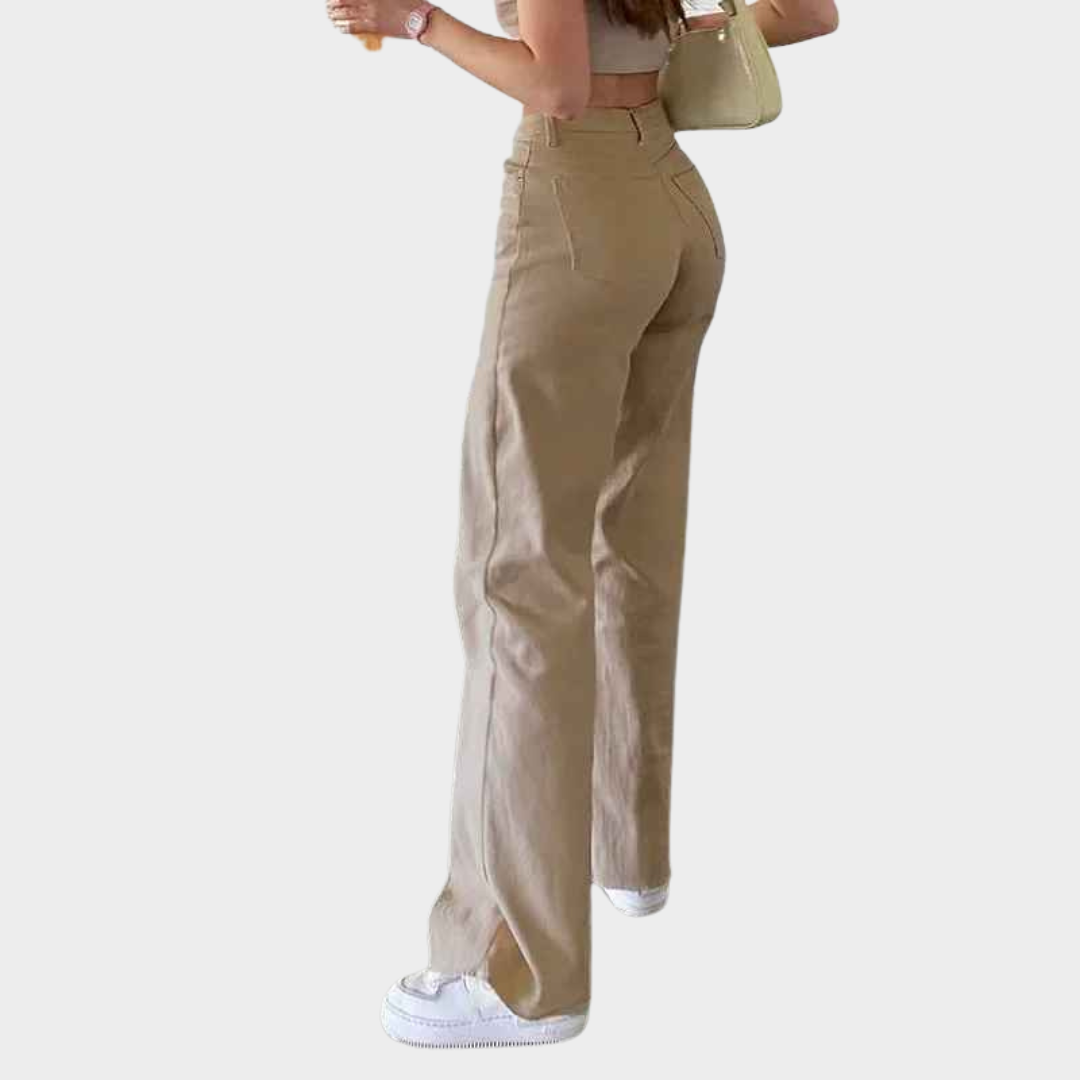 Women's High-Waist Straight-Leg Jeans - Loose Fit Casual Denim Trousers - Zipper Pockets - Multiple Colours